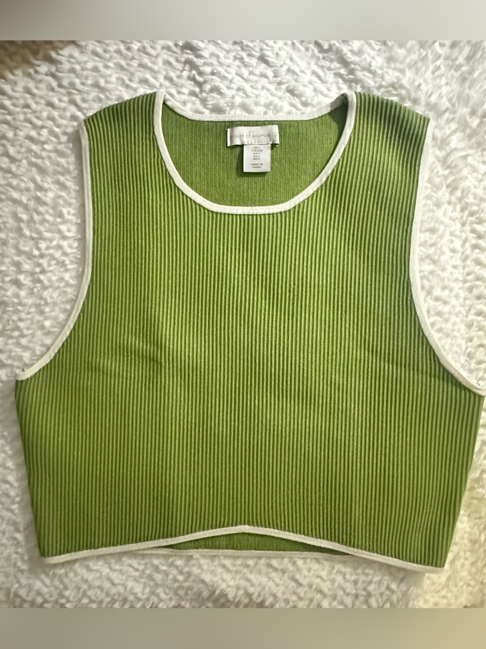 House of Harlow 1960 Ribbed Crop Tank in Lime Green with White Trim